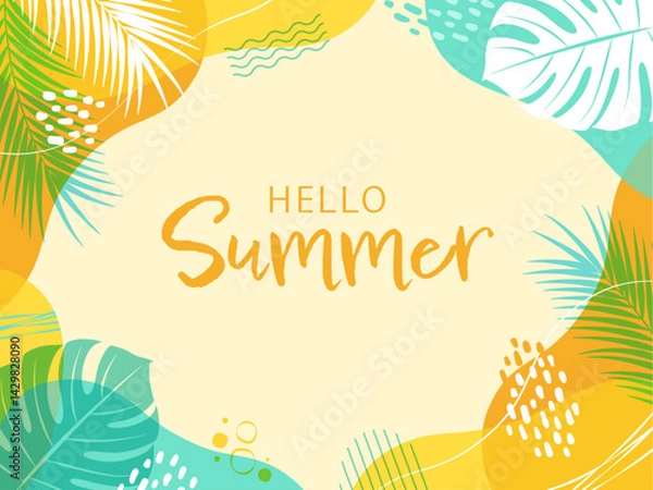 Obraz 夏のトロピカルな背景フレーム_文字あり_ベクターイラスト