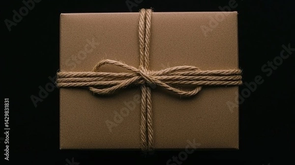 Obraz A beautifully wrapped gift box tied with natural twine, set against a dark background, exuding a sense of elegance and anticipation.