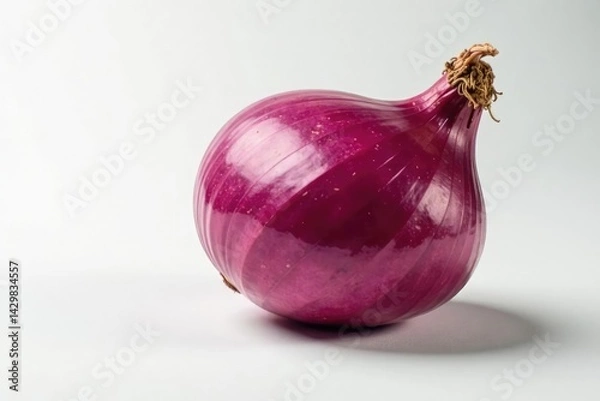 Obraz Single red onion, vibrant color, clean white background, photography, macro