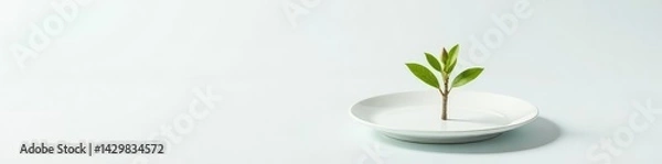 Obraz Small twig with buds and leaves on white plate, small, tree