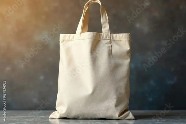 Fototapeta Stylish reusable canvas shopping bag, folded slightly , blank, empty