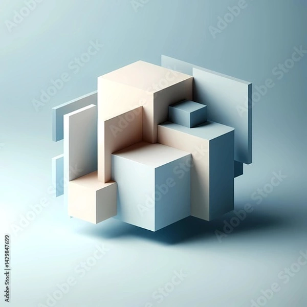 Fototapeta Futuristic minimalist modern abstract 3D rendering background, irregular geometric shape 