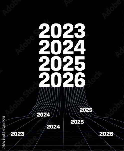 Fototapeta Abstract Future Vision with Years 2023 to 2026 on Black Background for Innovation