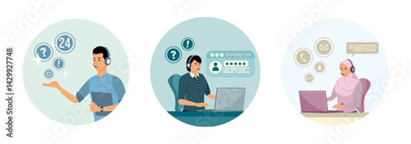Obraz 24 7 global online technical support. Online Customer Support and Help desk. Customer Support Agent.