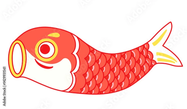Obraz 赤の鯉のぼりのイラスト　目を開けているバージョン　親しみ温かみのあるタッチ