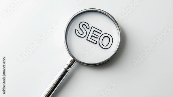 Fototapeta A magnifying glass focusing on the letters SEO, symbolizing search optimization.