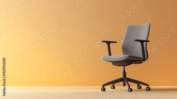Obraz Contemporary office chair on a smooth surface with a warm orange wall backdrop.