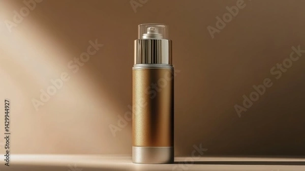 Fototapeta A luxury deodorant bottle mockup with a frosted body, shiny metallic cap, and minimal design elements 