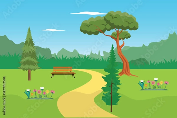 Obraz Nature landscape garden Concept. Colored flat vector illustration isolated
