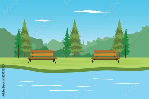 Obraz Nature landscape garden Concept. Colored flat vector illustration isolated