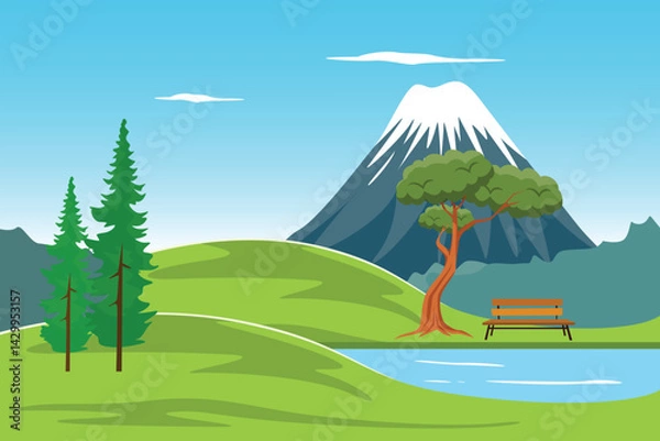 Obraz Nature landscape garden Concept. Colored flat vector illustration isolated