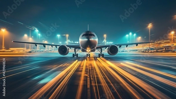 Fototapeta An airport cargo terminal operating at full speed under city lights.