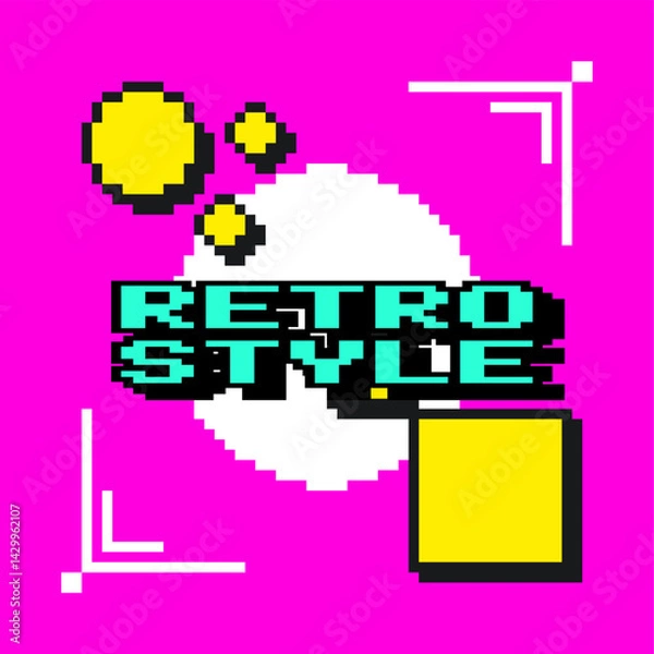 Fototapeta 1980s Pixel Art Style, Bright Color, Retro Style Abstract artwork