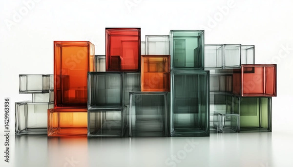 Fototapeta Transparent Glass Cubes in Abstract Floating Arrangement
