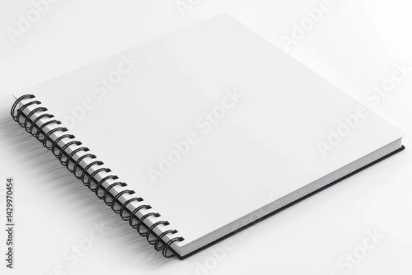 Fototapeta Blank, square spiral-bound notebook resting on a plain background.