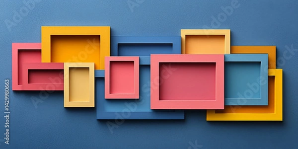Fototapeta  Colorful Picture Frames on Blue Textured Background
