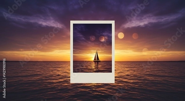 Fototapeta sunset over the sea Color-rich eye catching background wallpaper with scenic sunrise and sunset tones, ideal for photo backdrops, travel visuals, and artistic inspiration scenes
