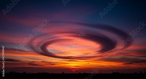 Fototapeta sunset in the sky Eye catching sunset sunrise theme photo background wallpaper with dramatic sky, vibrant orange clouds, and glowing horizon for nature landscape scenes and inspirational design 