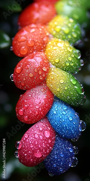 Fototapeta  Vibrant Water-Dropped Colorful Pebbles in Macro View