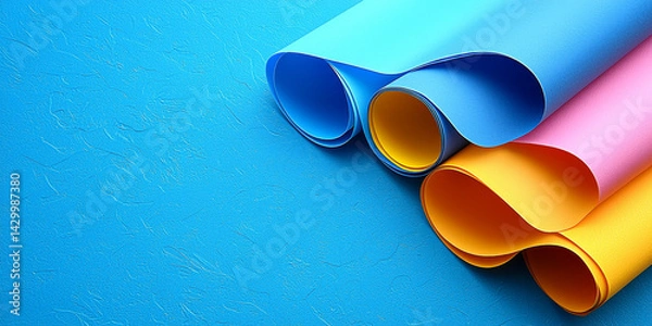 Fototapeta  Colorful Paper Rolls on Blue Background