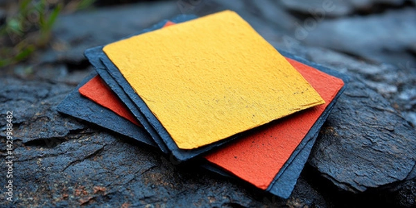 Fototapeta  Colorful Square Coasters on Textured Surface