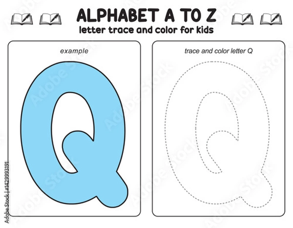 Obraz Trace line and coloring  alphabet and number worksheet for kids, educational games, preschool children , activity games