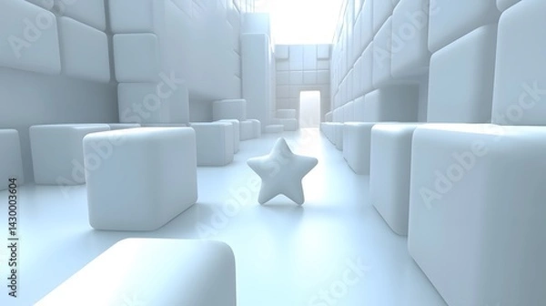 Fototapeta Abstract 3D White Cube Maze with Star