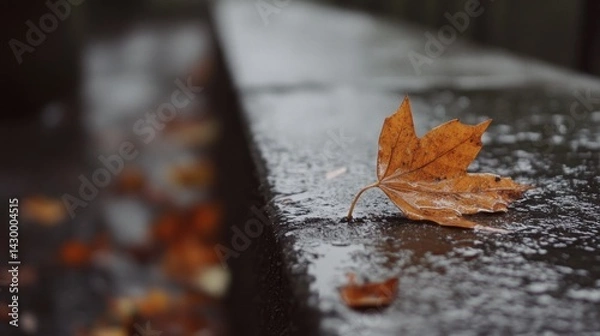 Fototapeta 雨上がりの道に落ちている葉っぱ