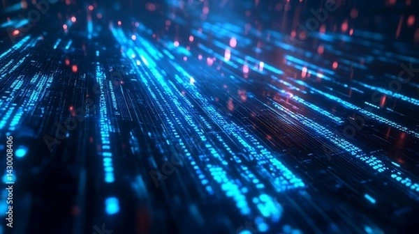 Fototapeta Abstract Digital Flowing Data Streams in Blue and Red