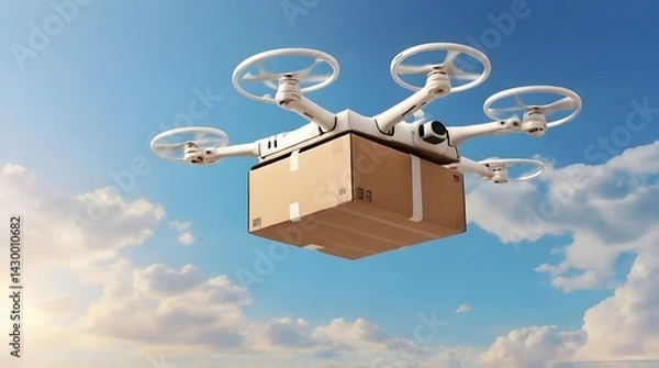 Fototapeta Drone express parcel Delivery flying drone.generative.ai
