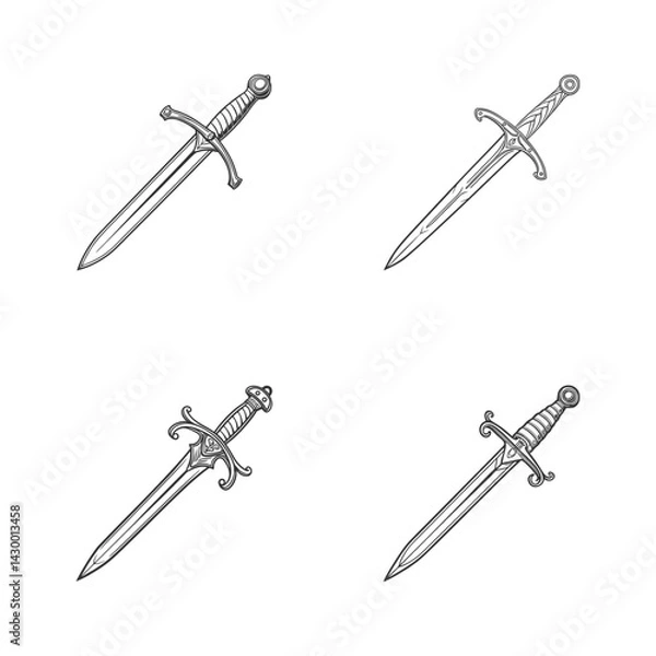 Fototapeta Set of Crossed Swords Icon in Minimal Line Art