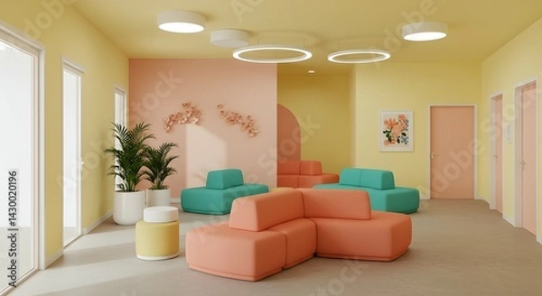 Fototapeta Modern Pastel Waiting Room Design Tranquil and Inviting Interior Space