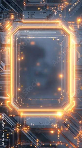 Fototapeta Illustration vertical abstract technology AI digital frame for background Futuristic circuit design with glowing edges. template modern frame