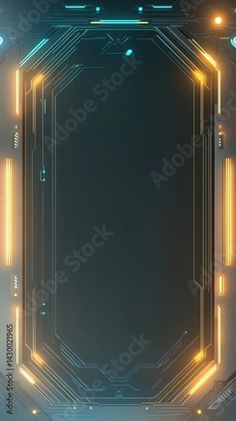 Fototapeta Illustration vertical abstract technology AI digital frame for background Futuristic neon frame with glowing edges. template modern frame