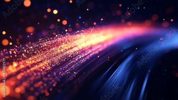 Fototapeta Abstract Light Streaks with Orange and Blue Glowing Particles