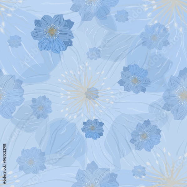 Obraz Abstract blue flora, Geometric Ethnic traditional seamless,Knitting,Navajo Native American Indian, tribal, traditional, pattern design for carpet, print, wrap, decorative, illustration, Fabric, Wallpa