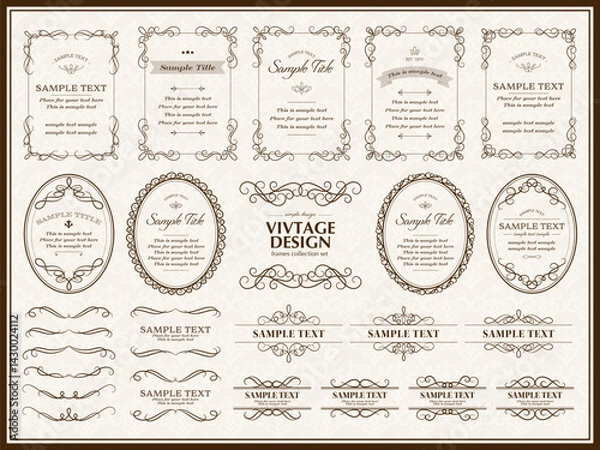 Obraz エレガントなカリグラフィのヴィンテージフレームセット