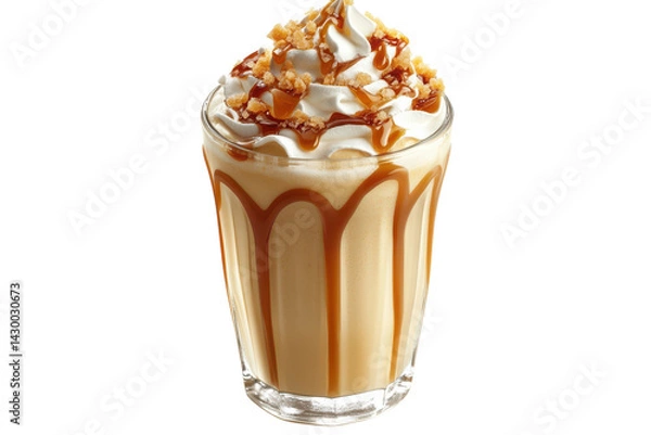 Fototapeta Indulge in a creamy caramel milkshake topped with whipped cream and crunchy crumble a on transparent background