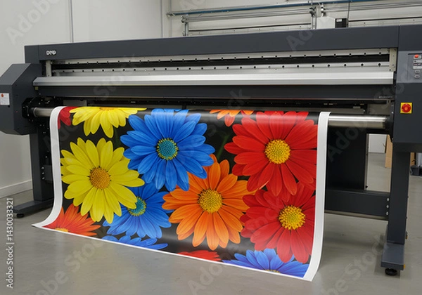 Fototapeta High-Quality Wide Format Printer Printing Vibrant Floral Graphic. Large Format Printing, Digital Printing Services, Professional Printing.