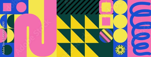 Fototapeta playful colorful memphis retro vibrant geometric abstract background with shapes and patterns vector illustration