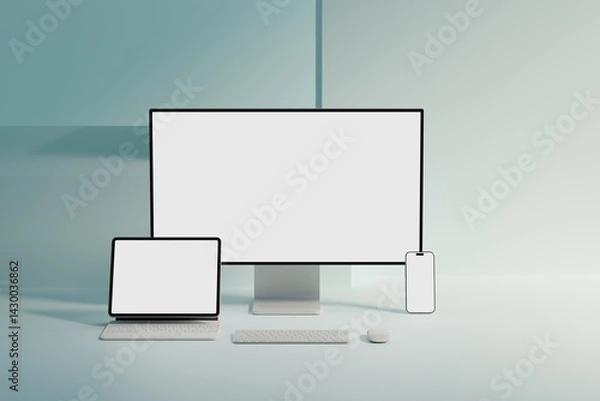 Obraz Responsive Web Design and website Mockup, Devices Mock up, Smartphone desktop tablet laptop template Mockup
