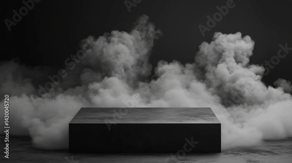 Obraz Black podium, dark smoke, isometric view, technical