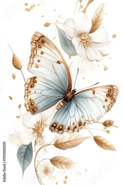Obraz A beautiful watercolor painting of a butterfly with flowers
