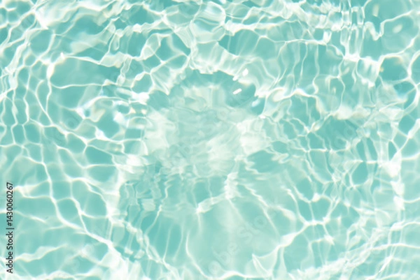 Fototapeta Blue water with ripples on the surface. Defocus blurred transparent blue colored clear calm water surface texture with splashes and bubbles. Water waves with shining pattern texture background.