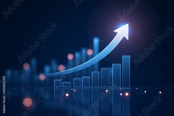 Fototapeta business graph with arrow on red background Innovative Technology Business Growth Concept with Shining Arrow and Bar Chart Indicating Financial Success, Expansion, and Market Leadership