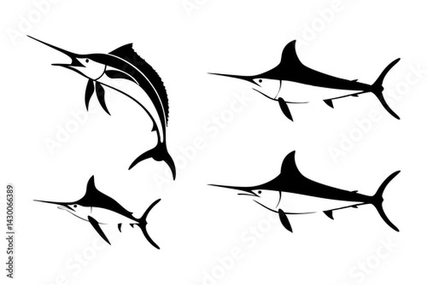 Fototapeta set of Blue Marlin vector silhouette illustration isolated on white background