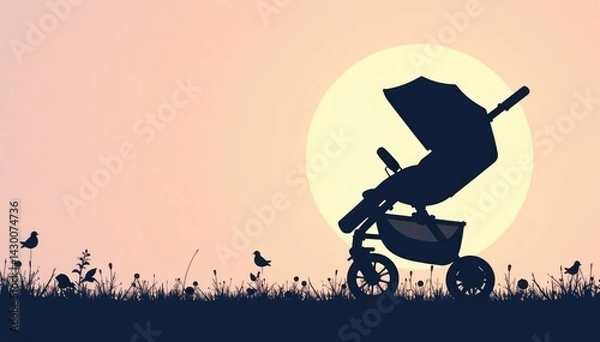 Fototapeta Subtle stroller silhouette repeat on pastel background, wheels, seamless