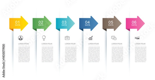 Obraz 6 data infographics tab index with arrow layout template. Illustration business abstract background.