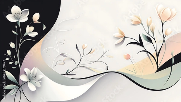Fototapeta Simple but beautiful design using simple flower motifs or calm curves or straight lines with soft lines with pencil or ink	