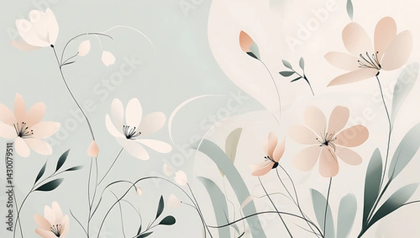 Fototapeta Simple but beautiful design using simple flower motifs or calm curves or straight lines with soft lines with pencil or ink	